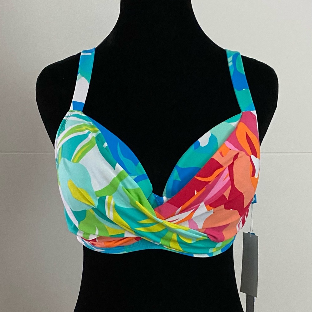 NEW with tag ~ 
Bleu Rod Beattie Blue and Green bikini top with Vibrant Design